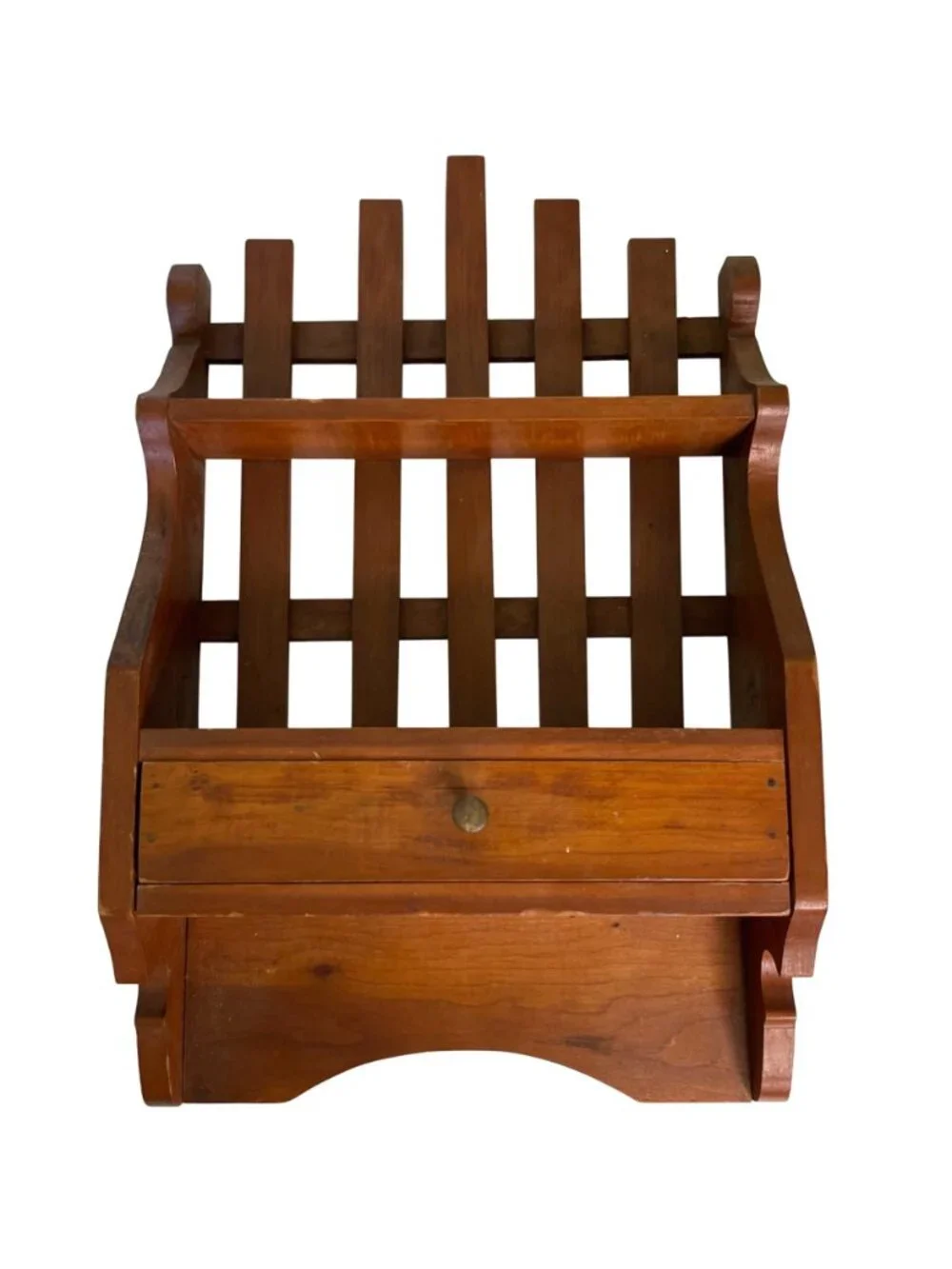 Vintage Handcrafted Wood Wall Organizer Shelf Rack with Drawer 19